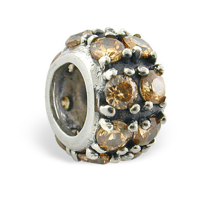 Silver Round Bead with Cubic Zirconia