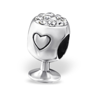 Silver Wine Glass Bead with Crystal