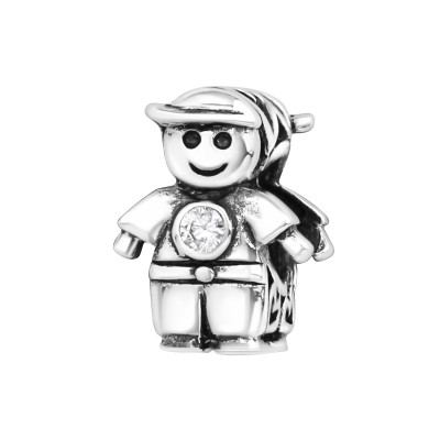 Silver Boy Doll Bead with Cubic Zirconia