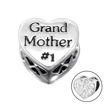 Silver Heart Grand Mother Bead with Crystal