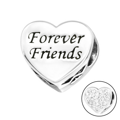 Silver Heart Forever Friends Bead with Crystal