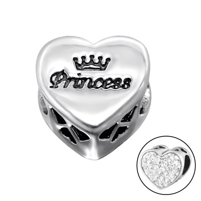 Silver Heart Princess Bead with Crystal