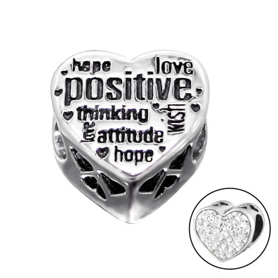 Silver Heart Positive Bead with Crystal