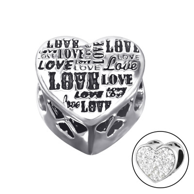 Silver Heart Love Bead with Crystal