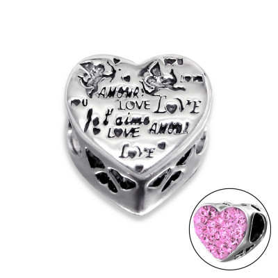 Heart Love Sterling Silver Bead with Crystal