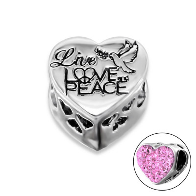 Heart Peace Sterling Silver Bead with Crystal