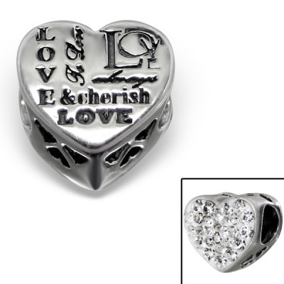 Heart Love Sterling Silver Bead with Crystal