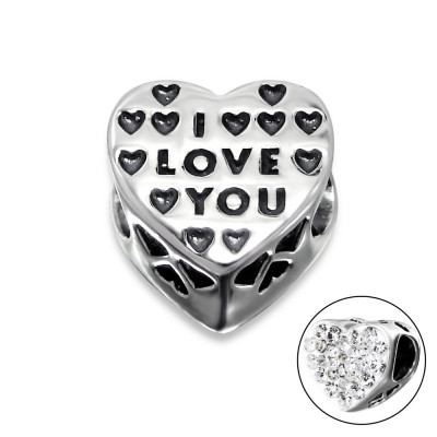 Heart I Love You Sterling Silver Bead with Crystal