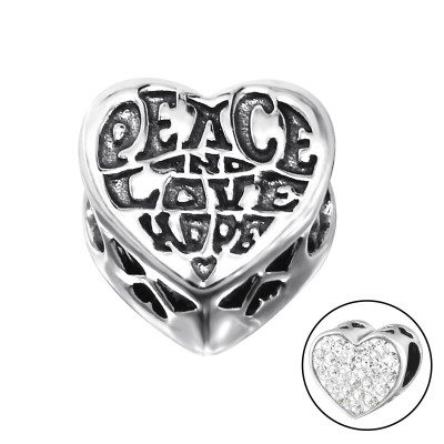 Silver Heart Love Bead with Crystal