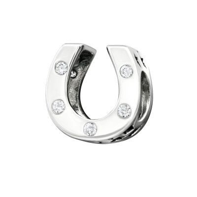 Silver Horseshoe Bead with Cubic Zirconia