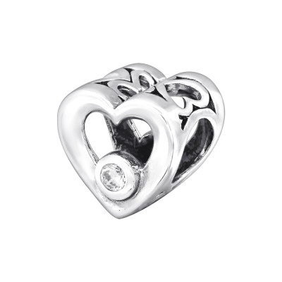 Heart Sterling Silver Bead with Cubic Zirconia