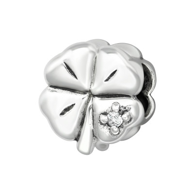 Silver Lucky Clover Bead with Cubic Zirconia