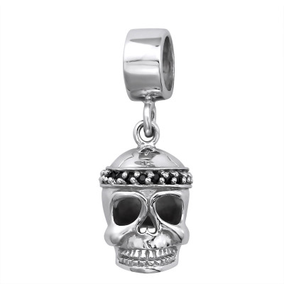 Hanging Skull Sterling Silver Bead with Cubic Zirconia