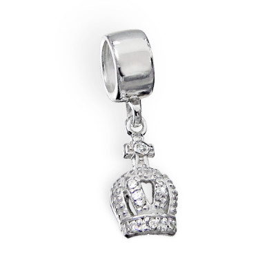 Hanging Crown Sterling Silver Bead with Cubic Zirconia