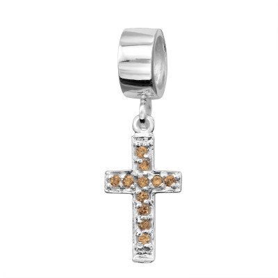 Silver Hanging White Cross Bead with Cubic Zirconia