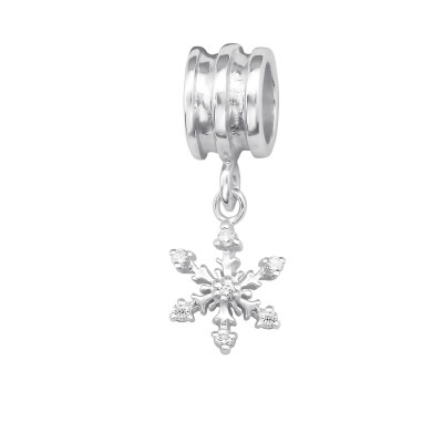 Silver Snowflake Bead with Cubic Zirconia