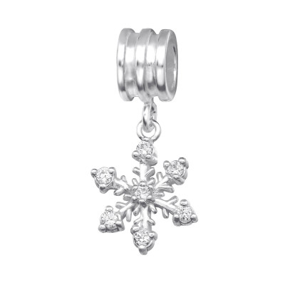 Silver Snowflake Bead with Cubic Zirconia