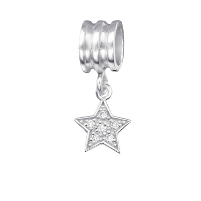 Star Sterling Silver Bead with Cubic Zirconia