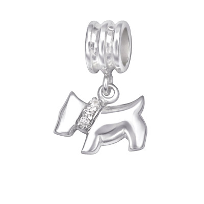 Silver Hanging Dog Bead with Cubic Zirconia