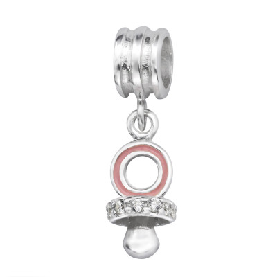 Silver Child's Pacifier Bead with Cubic Zirconia and Epoxy