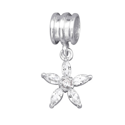 Hanging Flower Sterling Silver Bead with Cubic Zirconia