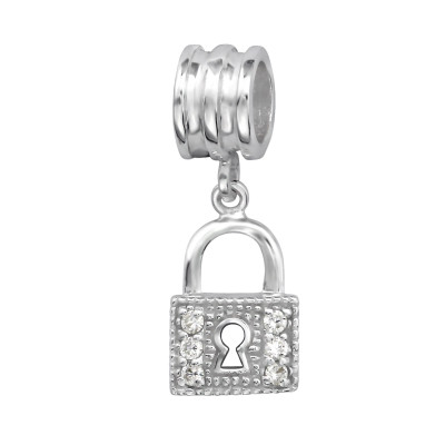 Hanging Lock Sterling Silver Bead with Cubic Zirconia