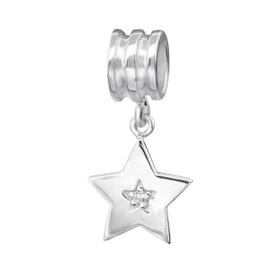 Hanging Star Jeweled Sterling Silver Bead with Cubic Zirconia