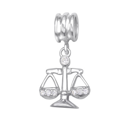 Silver Libra Zodiac Sign Bead with Cubic Zirconia