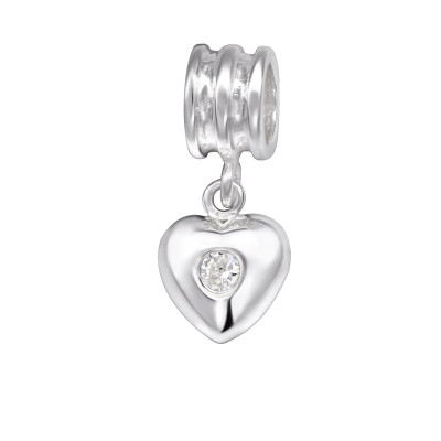 Heart Sterling Silver Bead with Cubic Zirconia