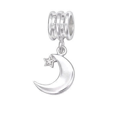 Silver Moon and Star Bead with Cubic Zirconia