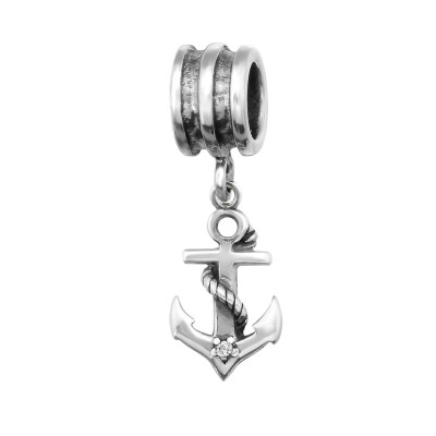 Silver Anchor Bead with Cubic Zirconia