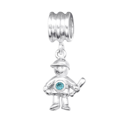 Silver Boy Bead with Cubic Zirconia