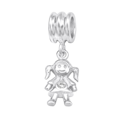 Silver Girl Bead with Cubic Zirconia