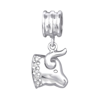 Taurus Zodiac Sign Sterling Silver Bead with Cubic Zirconia