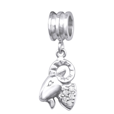 Capricorn Zodiac Sign Sterling Silver Bead with Cubic Zirconia