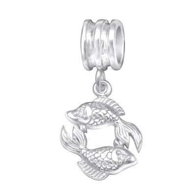 Pisces Zodiac Sign Sterling Silver Bead with Cubic Zirconia