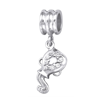 Aquarius Zodiac Sign Sterling Silver Bead with Cubic Zirconia