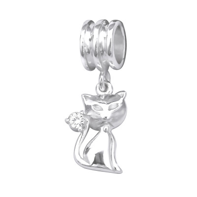 Silver Cat Bead with Cubic Zirconia