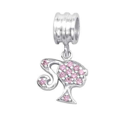 Hanging Girl Sterling Silver Bead with Cubic Zirconia