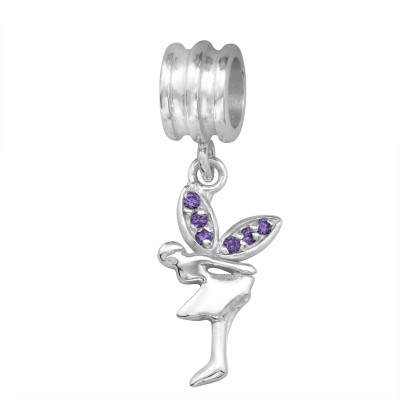 Silver Hanging Fairy Bead with Cubic Zirconia