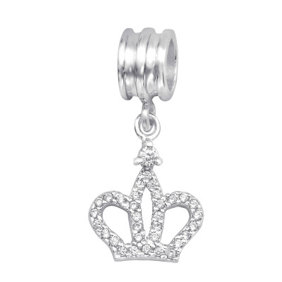 Hanging Crown Sterling Silver Bead with Cubic Zirconia