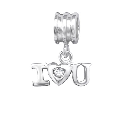 I Love You Sterling Silver Bead with Cubic Zirconia