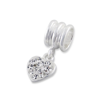 Hanging Heart Sterling Silver Bead with Crystal