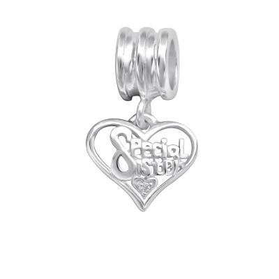 Silver Heart Bead with Cubic Zirconia