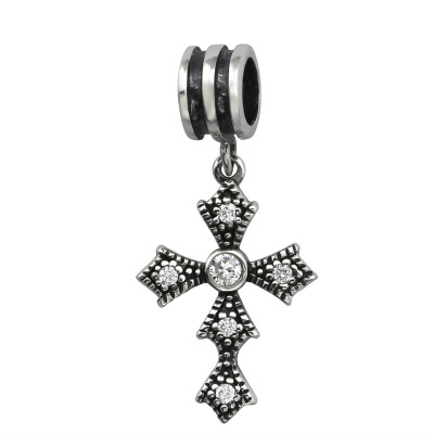 Silver Hanging Cross Bead with Cubic Zirconia