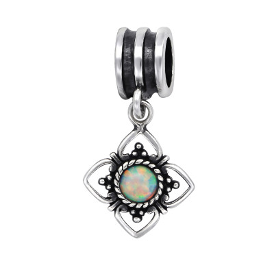 Silver Flower Bead with Synthetic Opal
