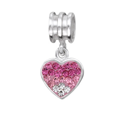 Hanging Heart Sterling Silver Bead with Crystal