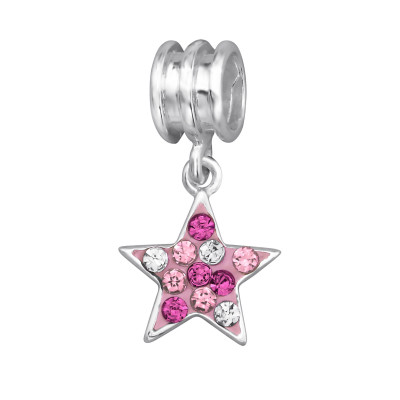 Hanging Star Sterling Silver Bead with Crystal