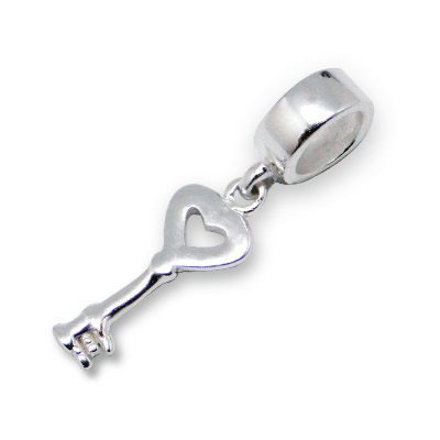 Hanging Key Heart Sterling Silver Bead