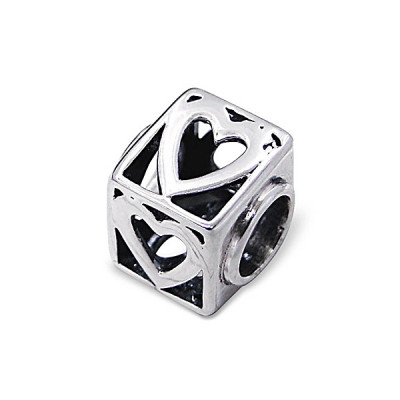 Heart Square Sterling Silver Bead